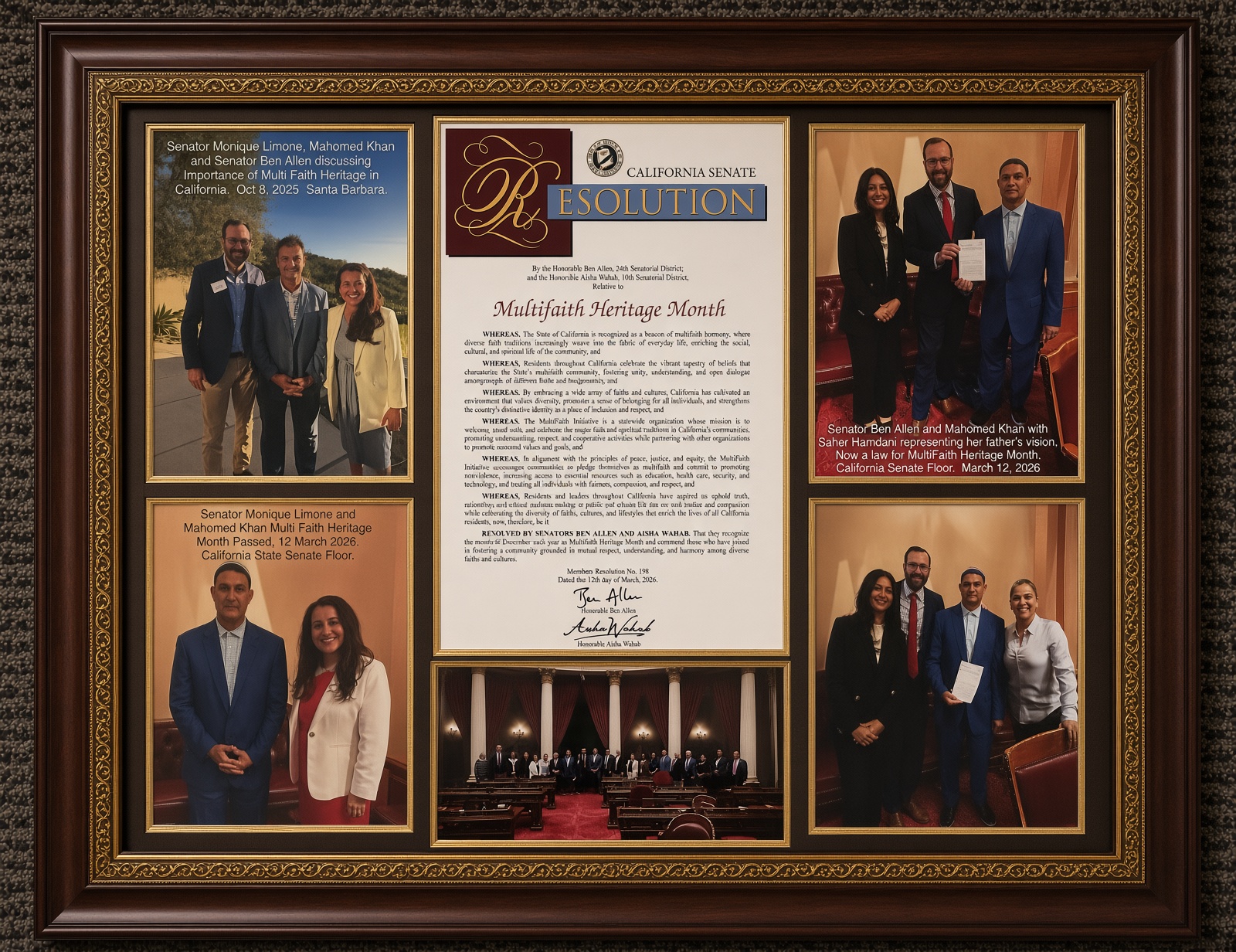 California Senate MultiFaith Heritage Month resolution and recognition